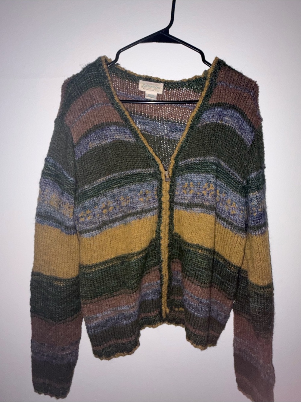 Vintage St Johns Bay Striped Knit Cardigan Sweater - Mustard & Olive